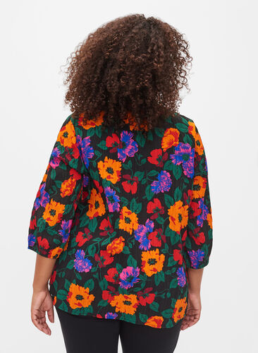 Bloemen blouse met 3/4 mouwen, Multi Flower AOP, Model image number 1