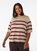 Gestreepte top met korte mouwen in breisel, Beige, Model image number 0