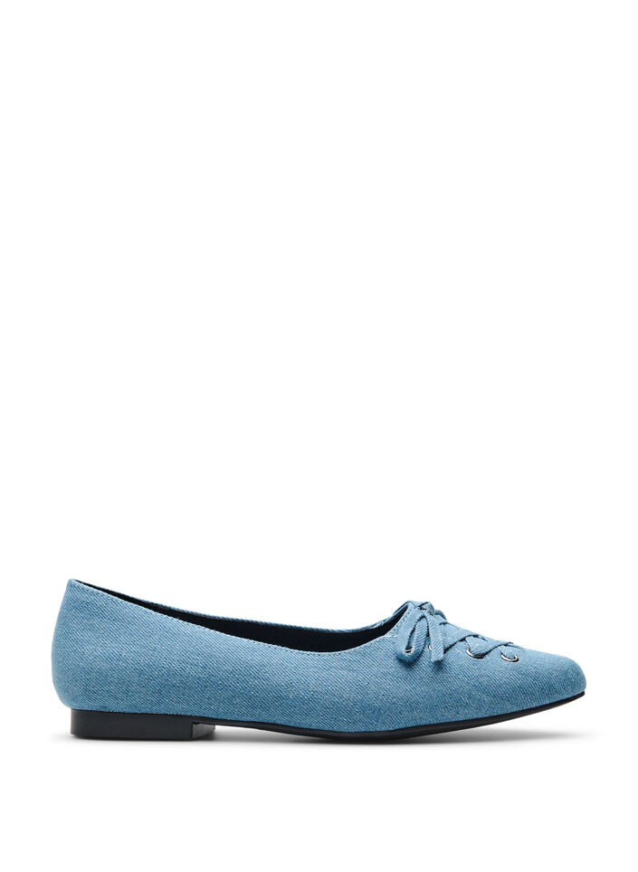 Ballerina flats met vetersluiting, Blauw, Packshot image number 0
