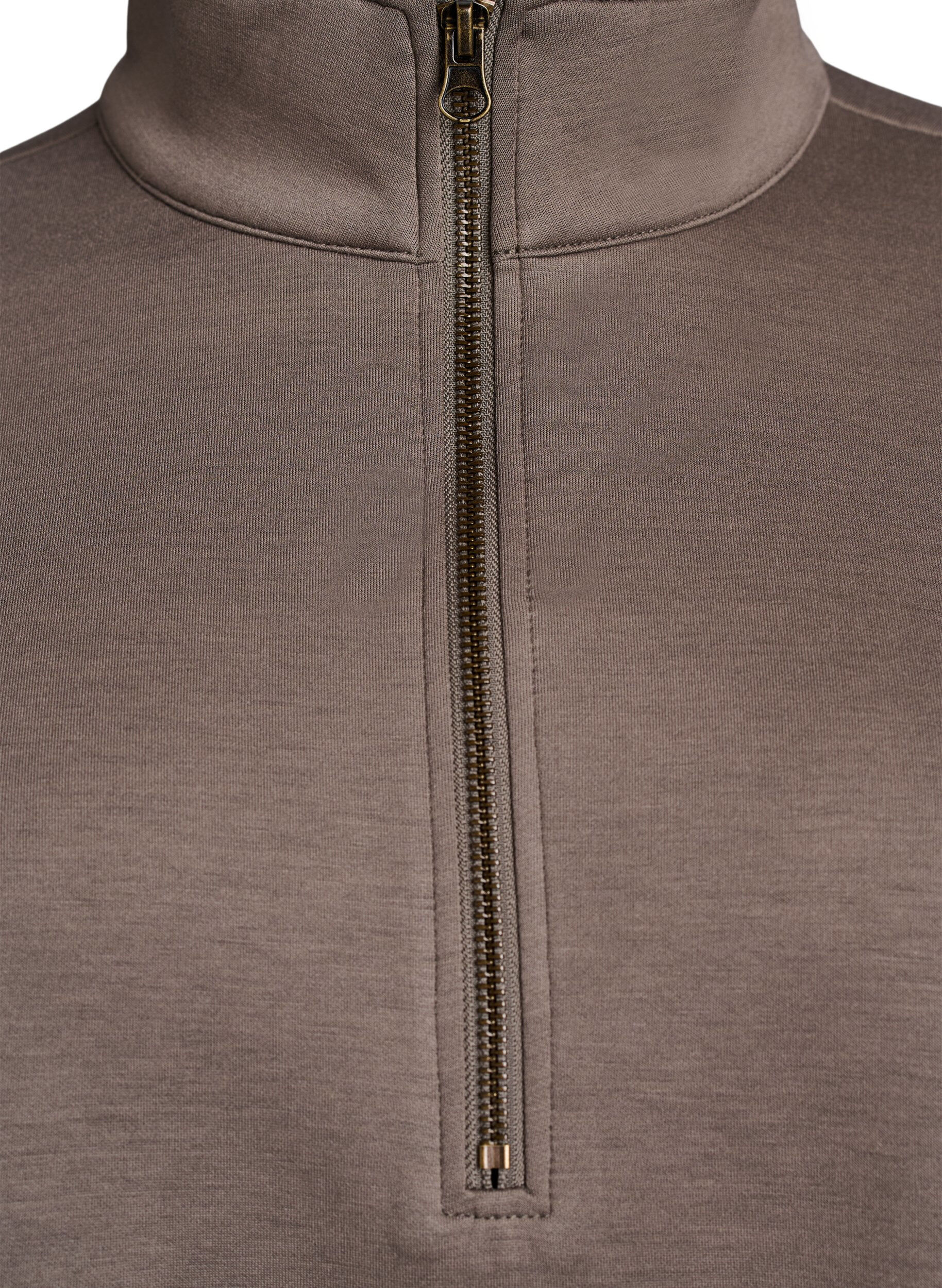 Zizzi Sweatshirt met korte mouwen en een hoge kraag, Bruin, Packshot image number 2