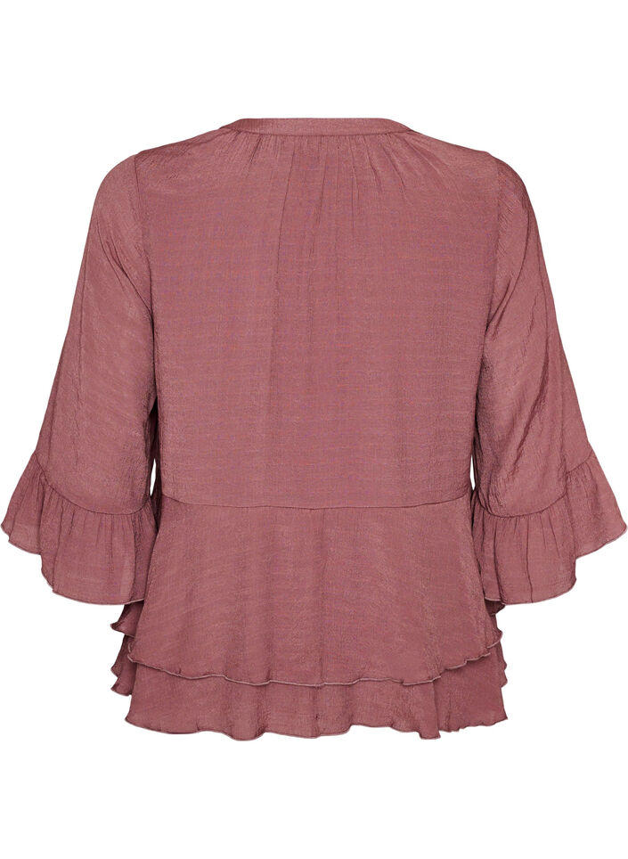 Blouse met 3/4-mouwen en ruchesdetails, Roze, Packshot image number 1