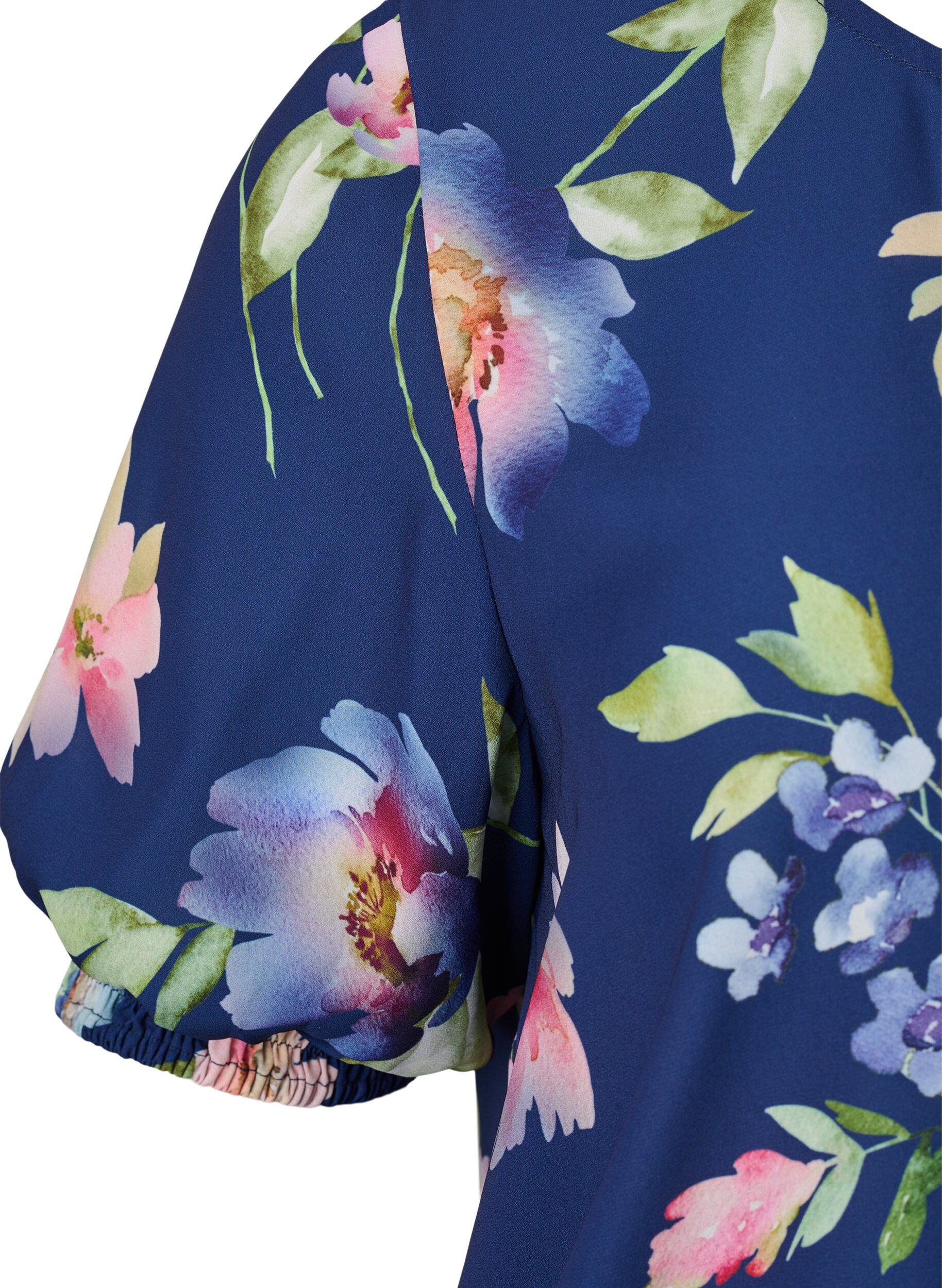 Zizzi Bloemenblouse met smock, Blueprint Flower AOP, Packshot image number 2