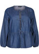 Peplum blouse van denim met striksluiting, Blauw, Packshot image number 0