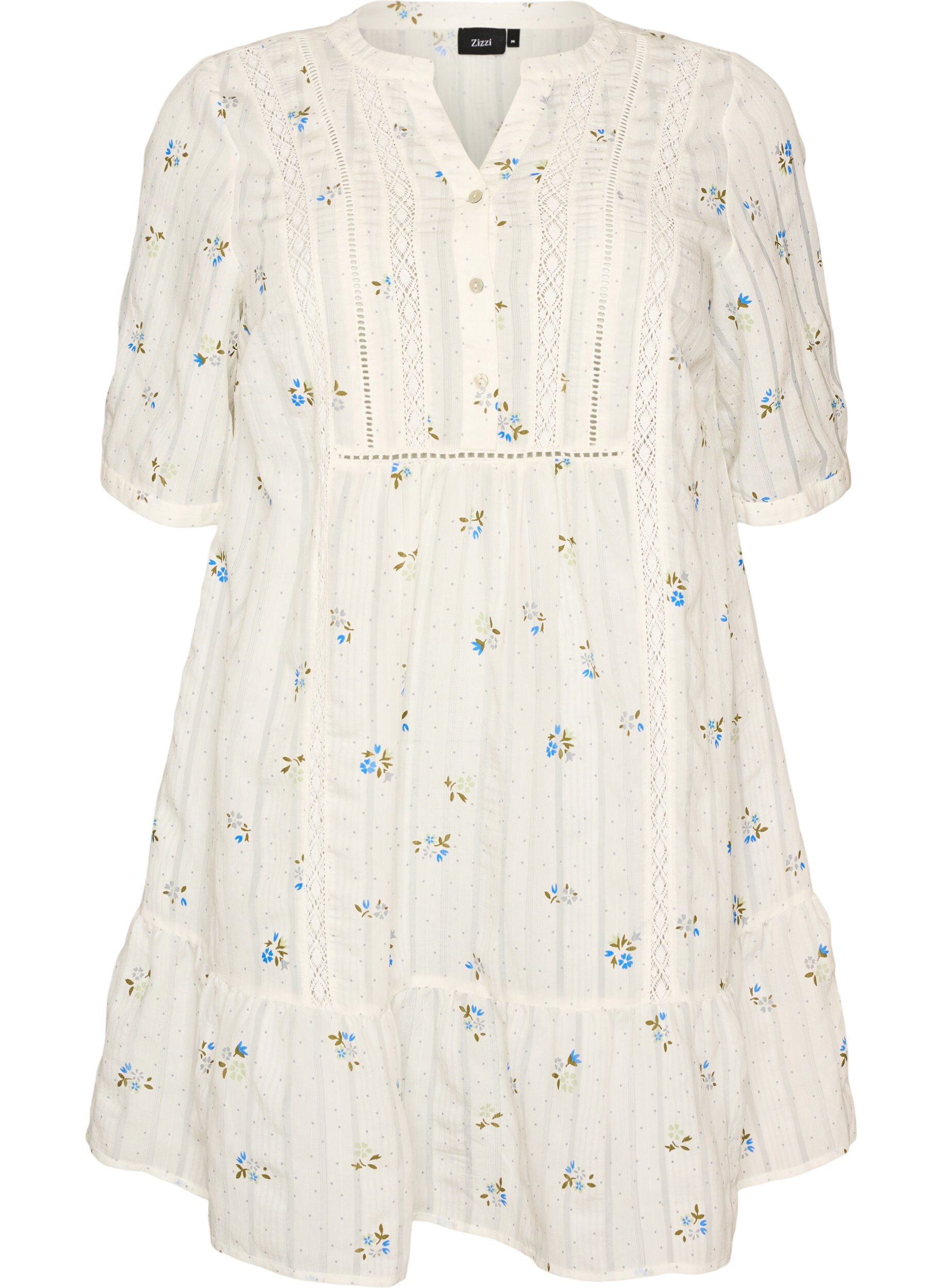 ZizziKorte viscose jurk met kanten rand en A-lijn snit, Vanille, Packshot image number 0