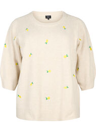Gebreide blouse met 3/4-mouwen en citroenen, P. Stone Mel. Lemon