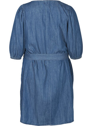 Denim jurk met riem en 3/4 mouwen, Blue denim, Packshot image number 1