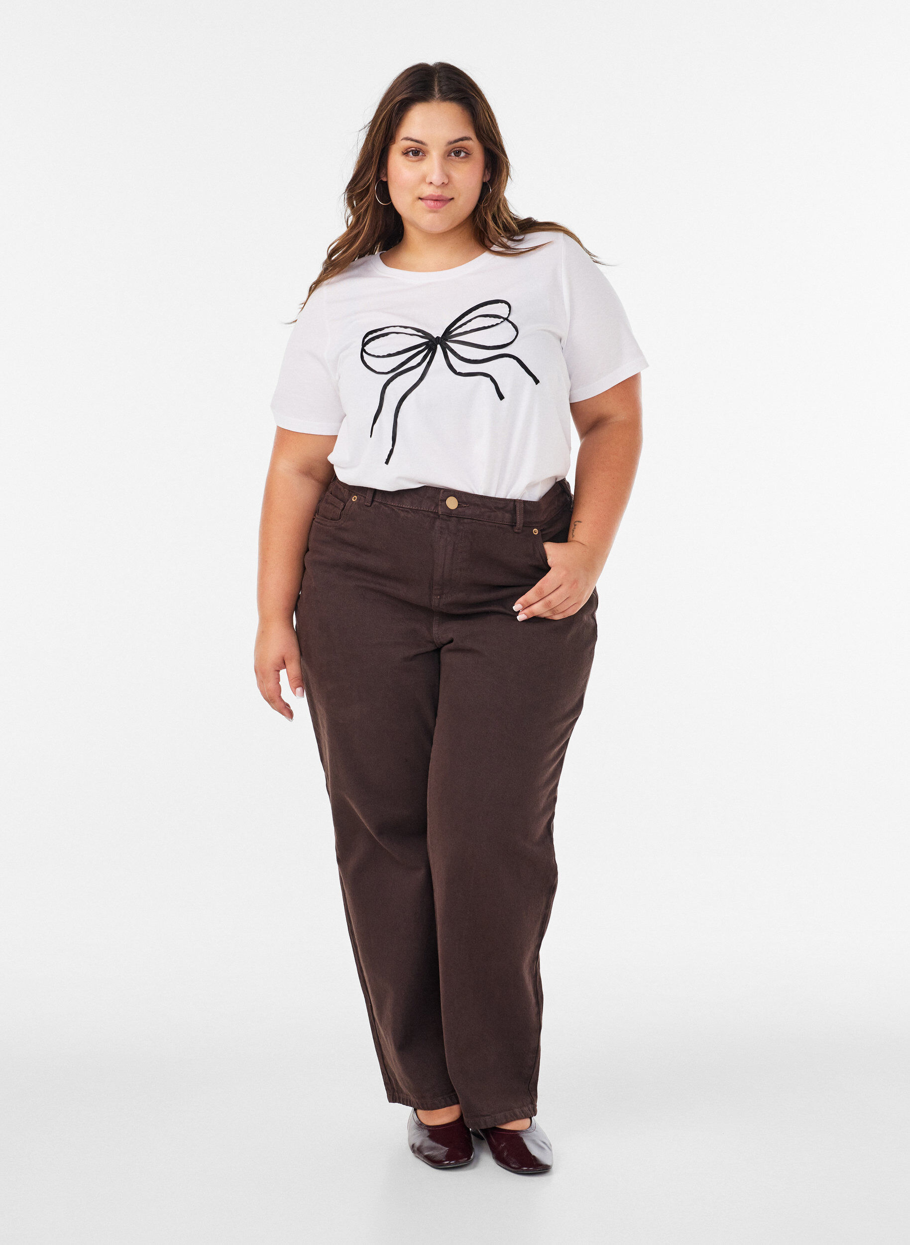ZizziT-shirt van biologisch katoen met decoratief motief, Wit, Model image number 1