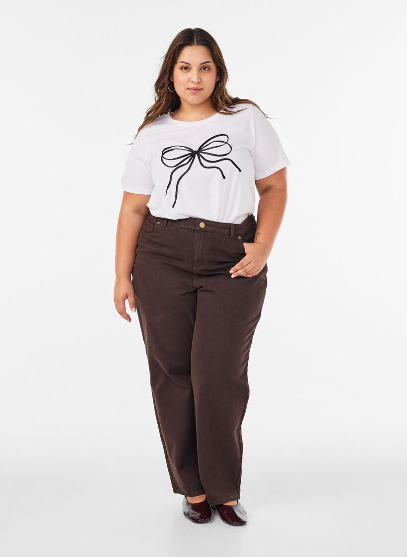 T-shirt van biologisch katoen met decoratief motief, Wit, Model image number 1