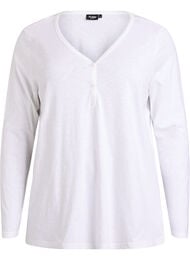 FLASH - T-shirt met lange mouwen, V-hals en knopen, Wit