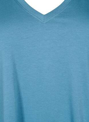 Katoenen t-shirt met v-hals, Aegean Blue, Packshot image number 2