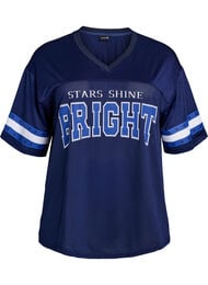 Workout T-shirt met V-hals en frontprint, Blauw