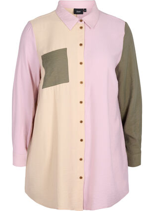 Color-block blouse van viscosemix, Pink Blocking, Packshot image number 0