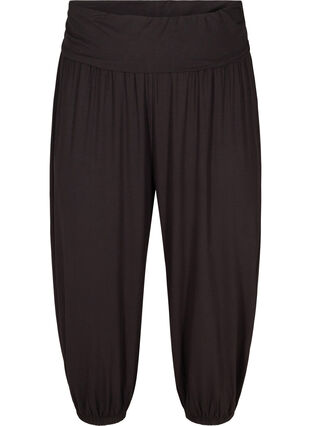 Losjes vallende capri broek met elastiek, Black, Packshot image number 0