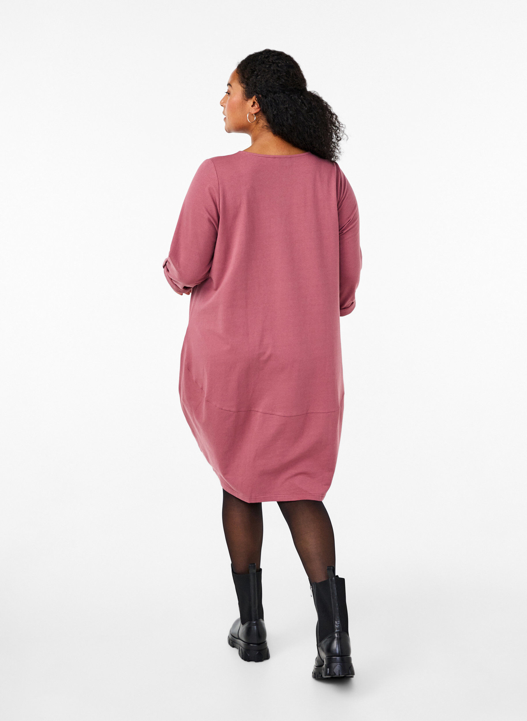 Zizzi Ballonjurk van katoen met zakken, Roze, Model image number 2