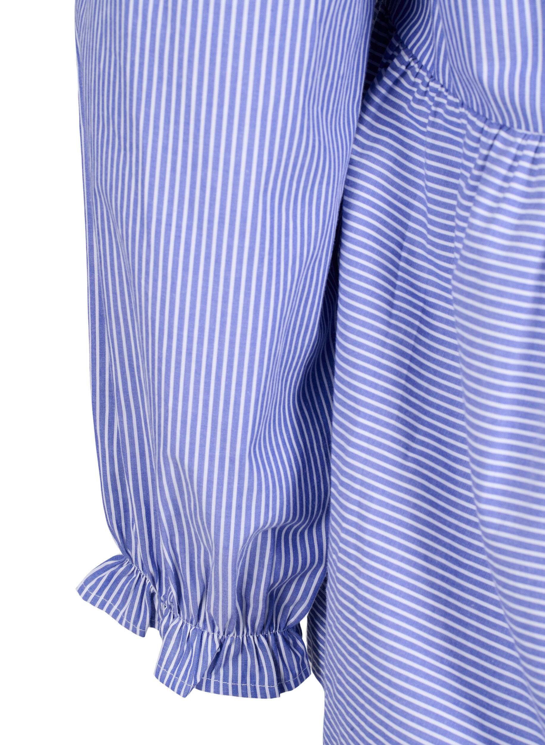 Zizzi Gestreepte katoenen blouse met strik detail, Baja Blue Stripe, Packshot image number 3