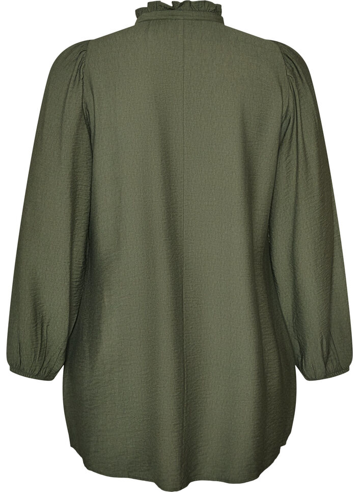 Viscose tuniek met ruches en knopen, Groen, Packshot image number 1