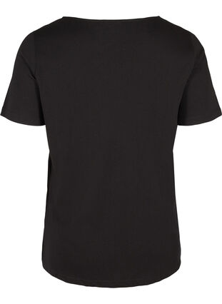 Katoenen t-shirt met v-hals en kant, Black, Packshot image number 1