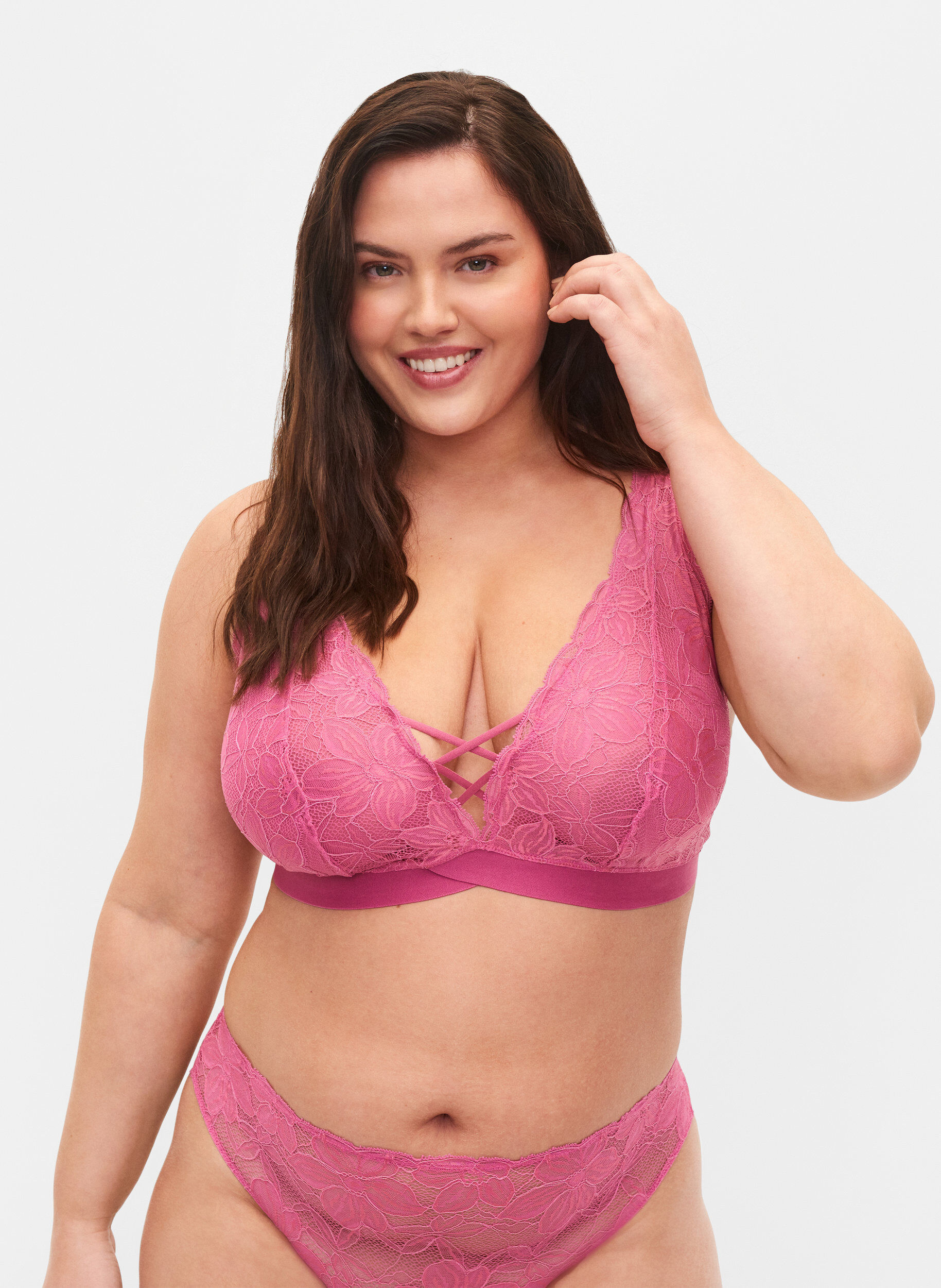 Zizzi Support the breasts  - Kanten beha met koorddetails, Rose, Model image number 0