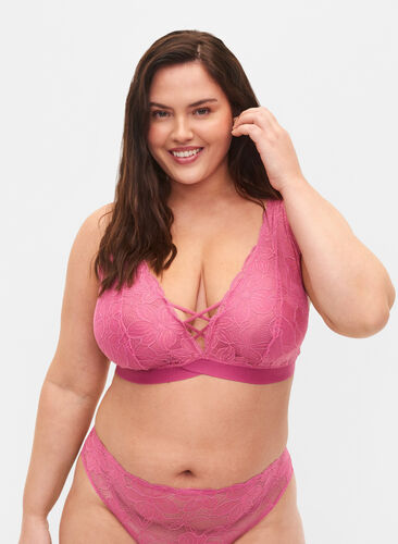 Support the breasts  - Kanten beha met koorddetails, Rose, Model image number 0