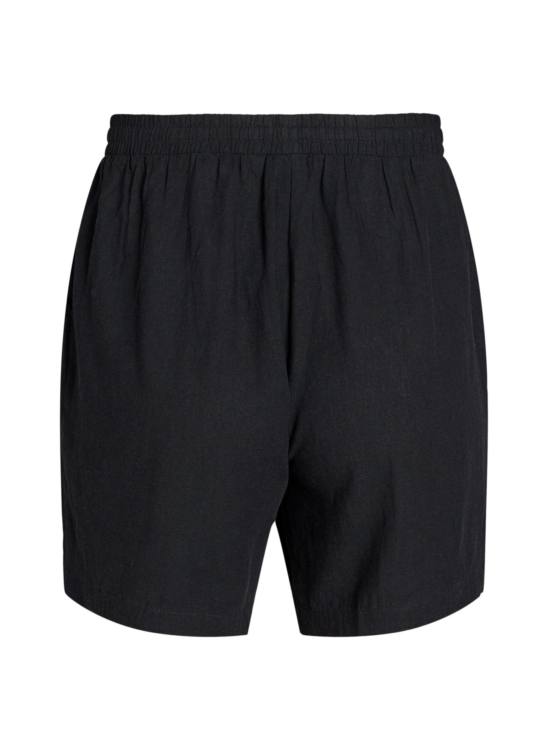 Zizzi Losse shorts van linnen en viscose, Zwart, Packshot image number 1