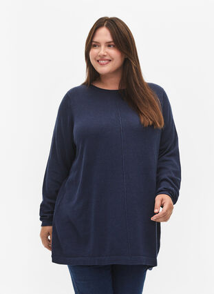 Gebreide blouse gemaakt van katoen en viscose., Dress Blues, Model image number 0