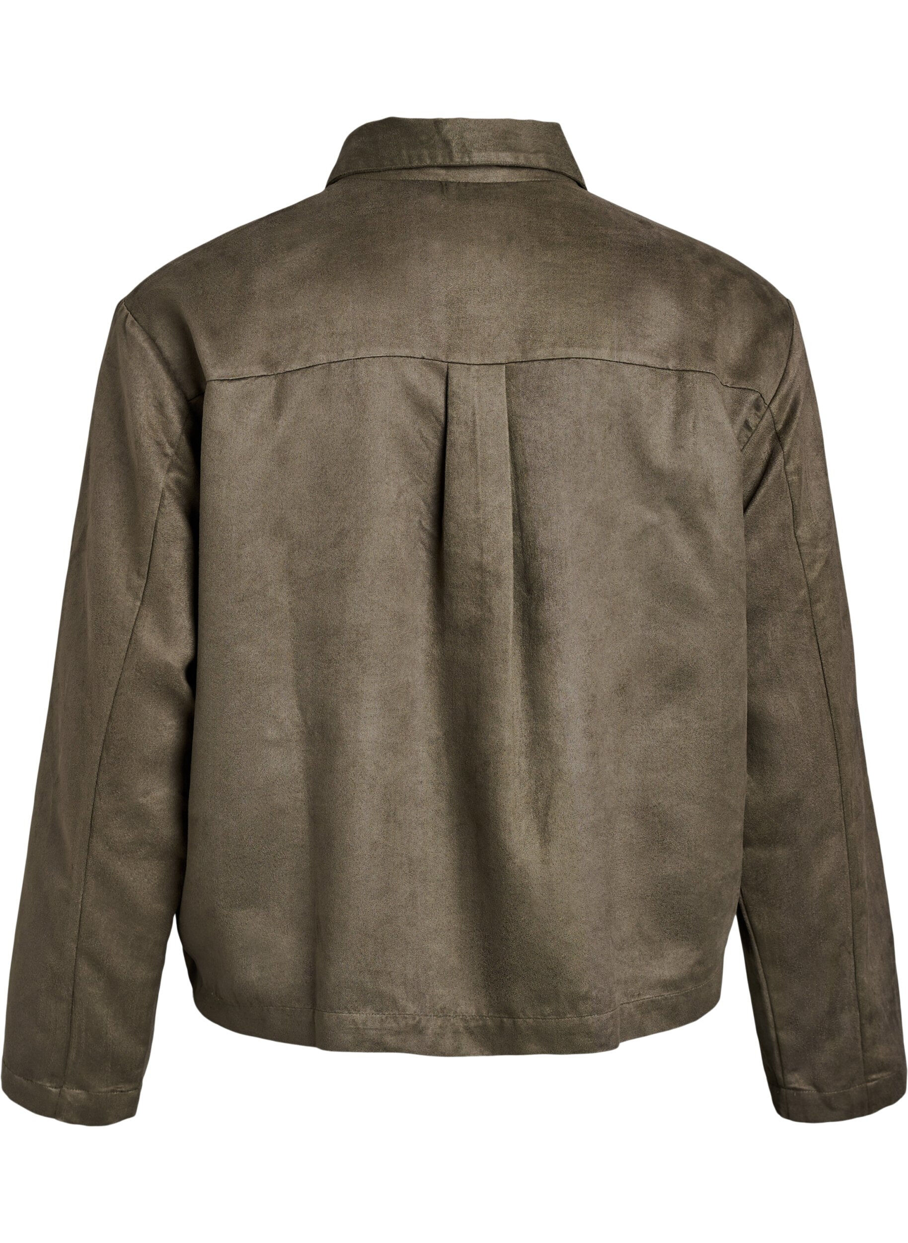 Zizzi Korte imitatie su&egrave;de jas met zakken, Groen, Packshot image number 1