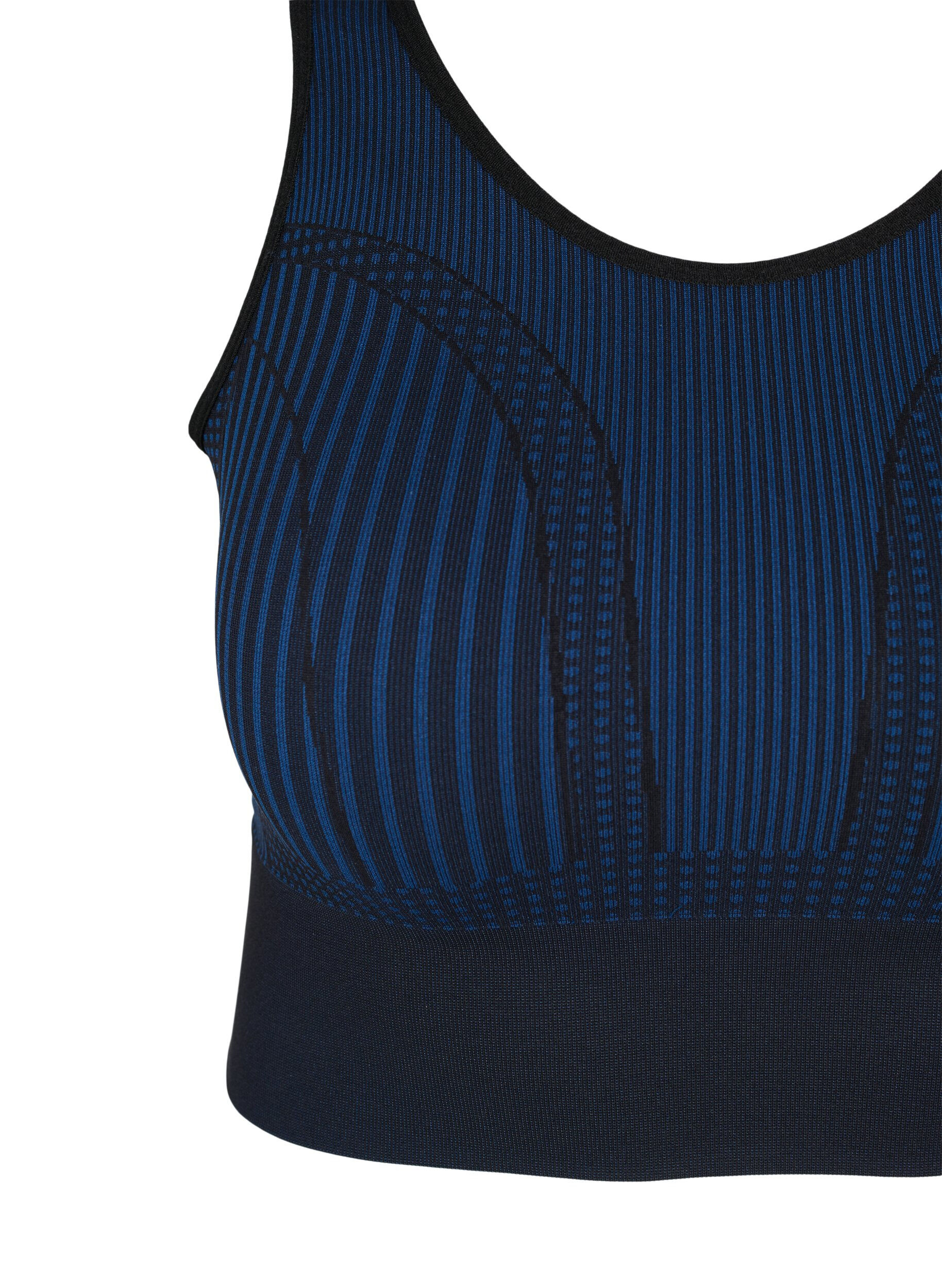 Zizzi Naadloze sportbeha met strepen, Black w. Blue Depths, Packshot image number 2
