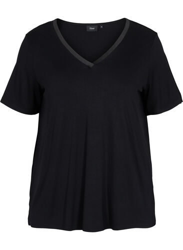 Pyjama T-shirt in viscose, Black, Packshot image number 0