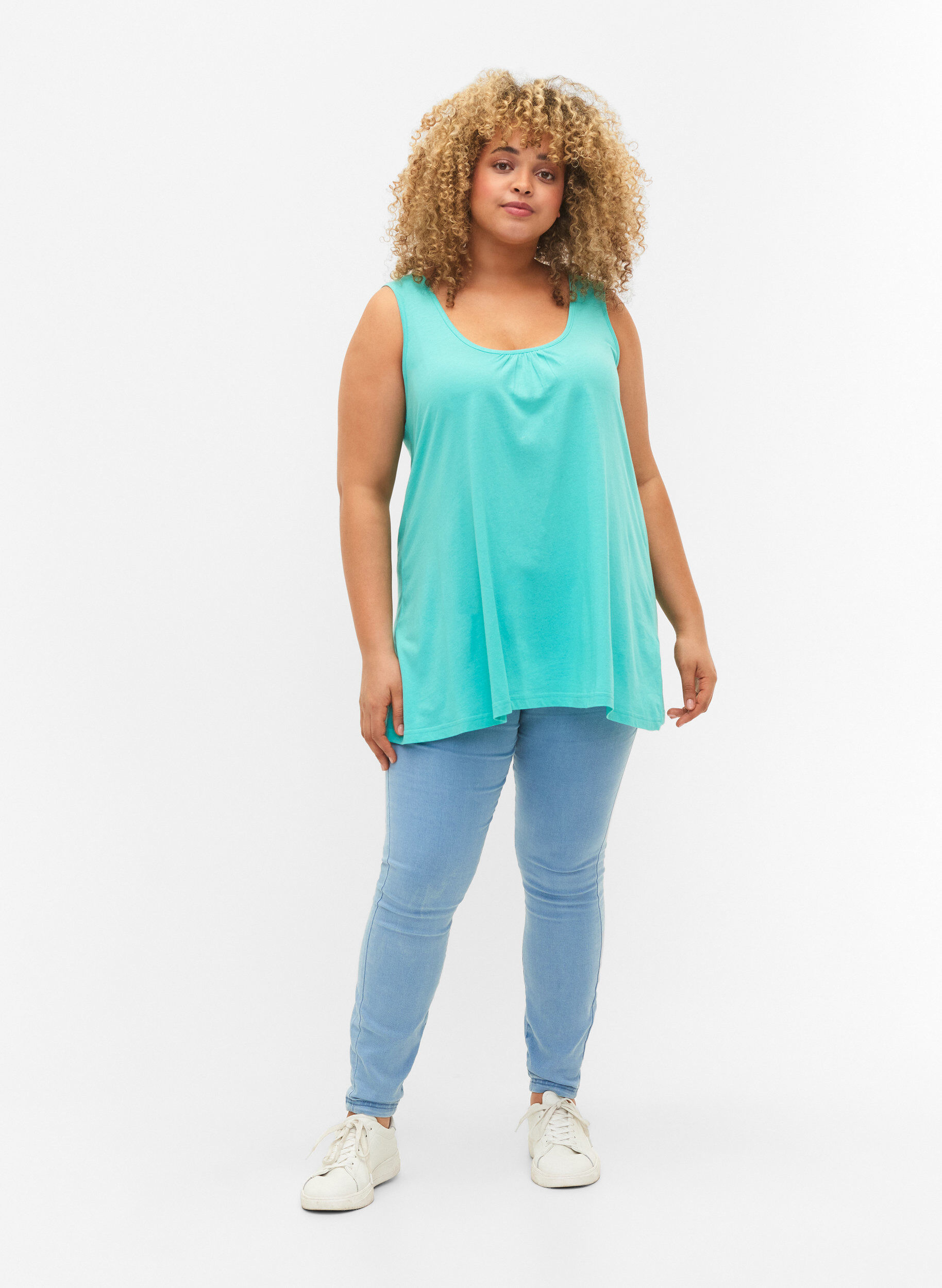Zizzi Top met a-vorm en ronde hals, Turquoise, Model image number 2