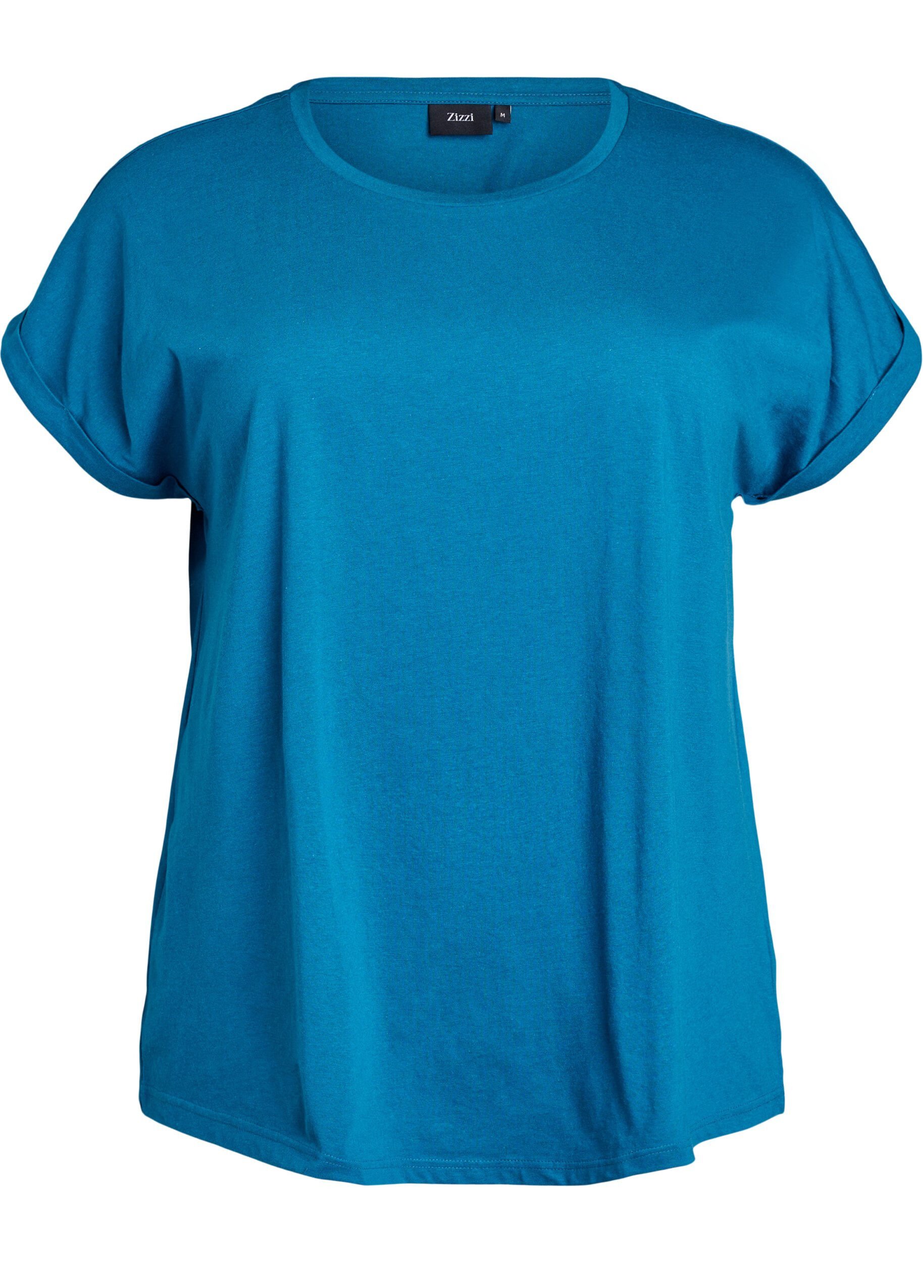 ZizziT-shirt met korte mouwen van katoenmix, Blauw, Packshot image number 0