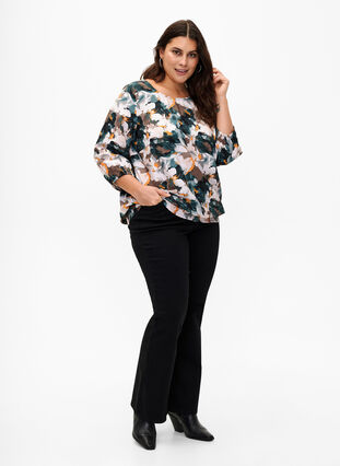 Viscose smock blouse met print, Duck Gr. Forest AOP, Model image number 2
