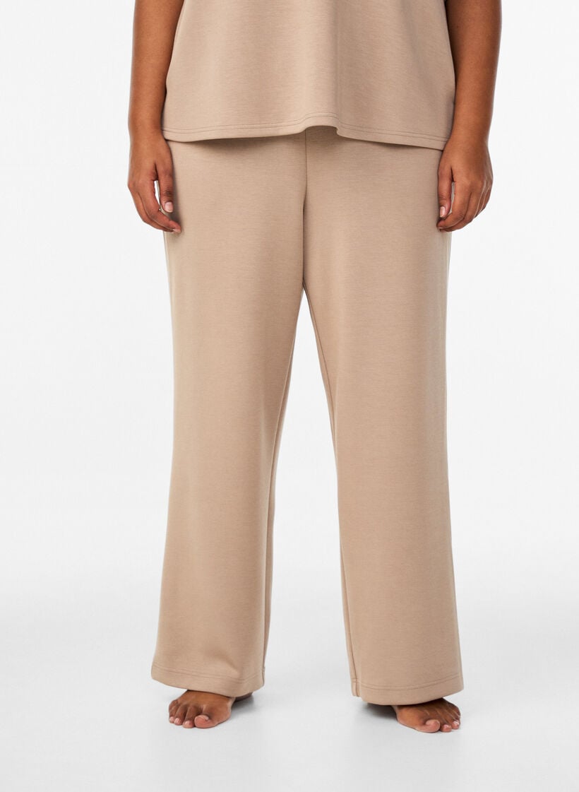 High-waist loungebroek met rechte pijpen, Beige, Model image number 2