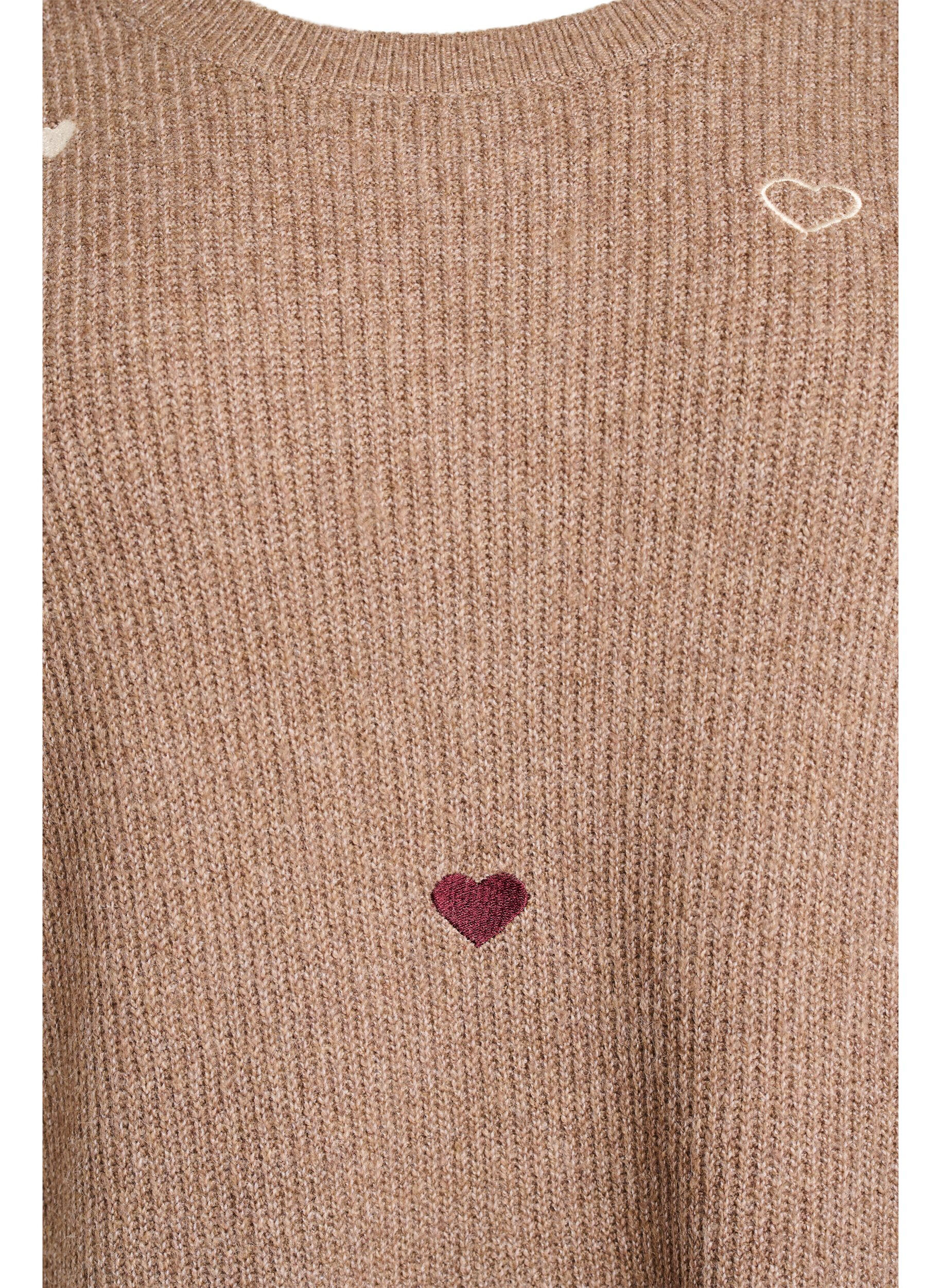 ZizziJumper met hartjes en 3/4 mouwen, Bruin, Packshot image number 2