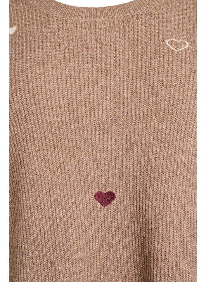 Jumper met hartjes en 3/4 mouwen, Bruin, Packshot image number 2