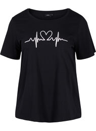 Pyjama t-shirt met korte mouwen en print, Black HEARTBEAT