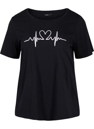 Pyjama t-shirt met korte mouwen en print, Black HEARTBEAT, Packshot image number 0