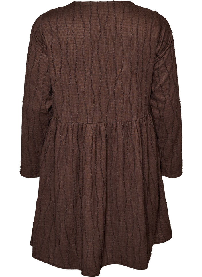 Korte jerseyjurk met een golvend textuurpatroon, Bruin, Packshot image number 1