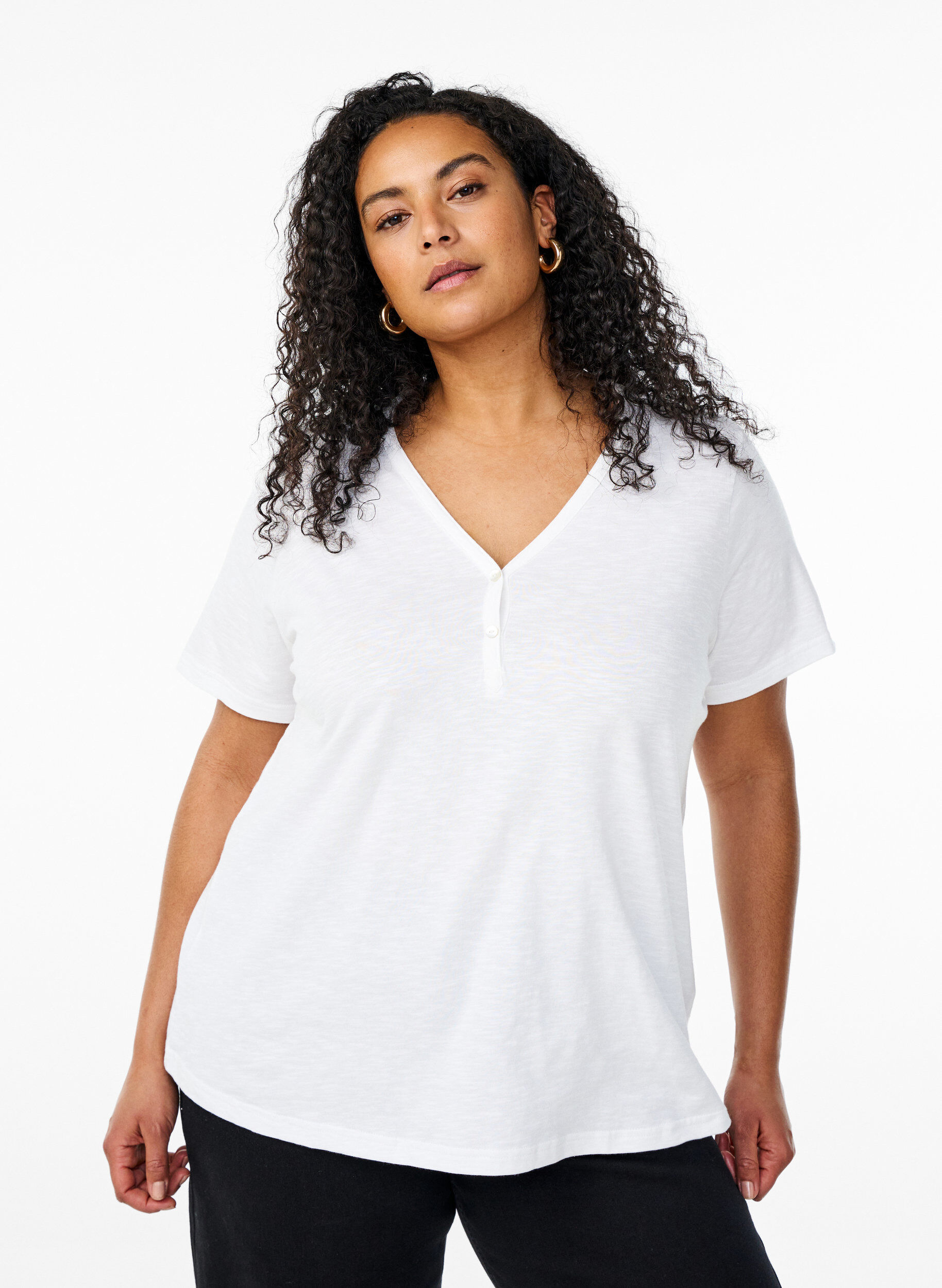 Zizzi FLASH - T-shirt met knoopdetail, Wit, Model image number 0
