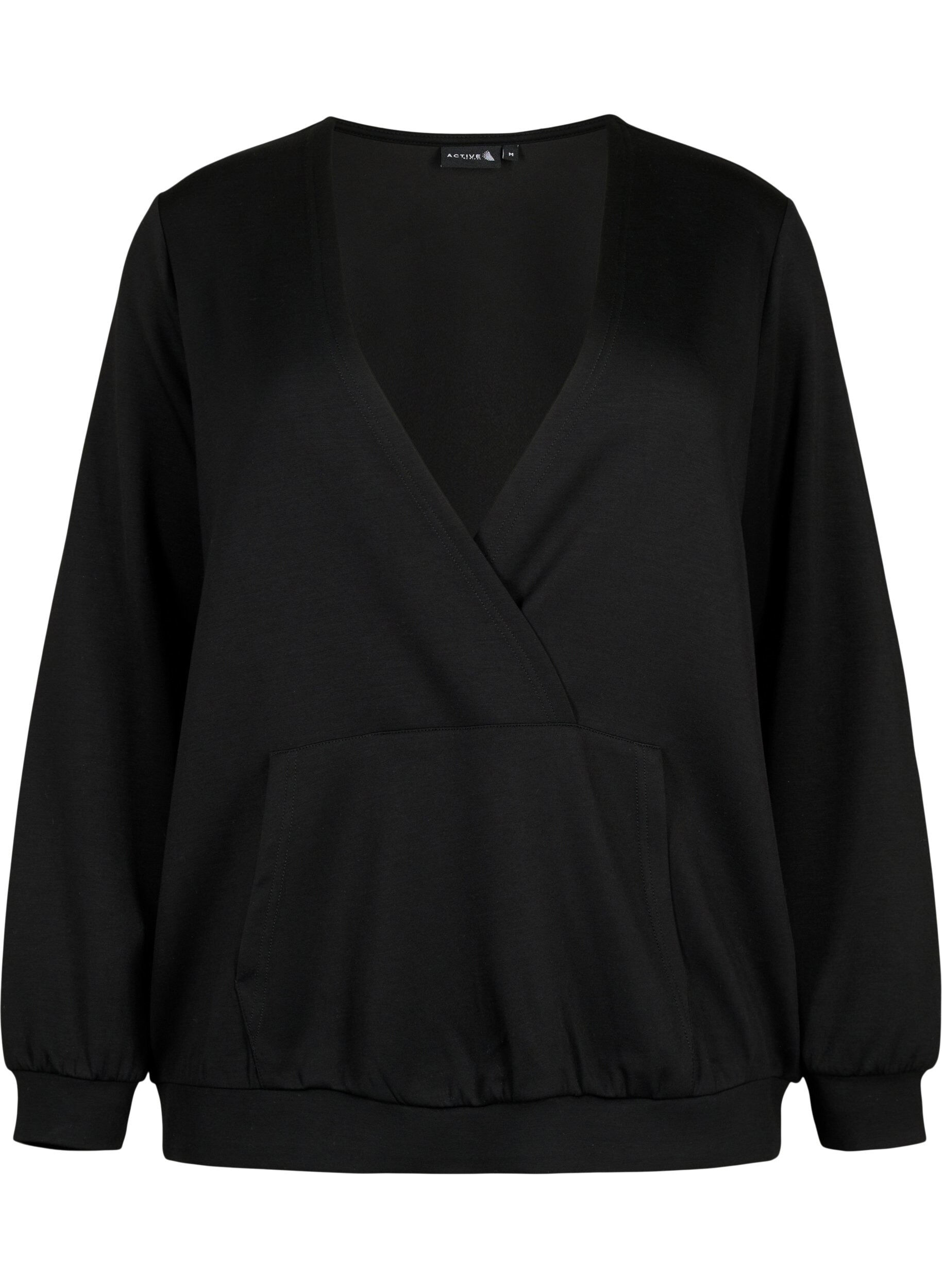 Zizzi Sweatshirt met V-hals en zak, Black, Packshot image number 0