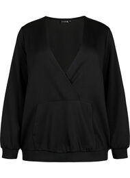 Sweatshirt met V-hals en zak, Black