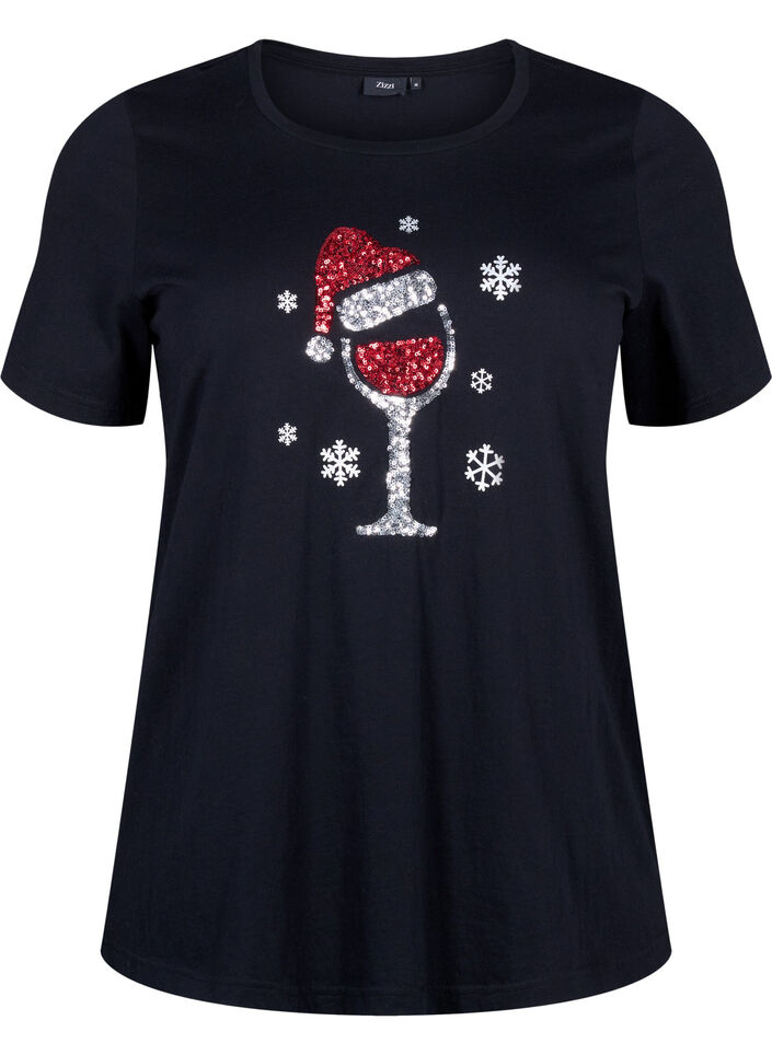 Kerst T-shirts in 100% katoen, Black w. Wine, Packshot image number 0