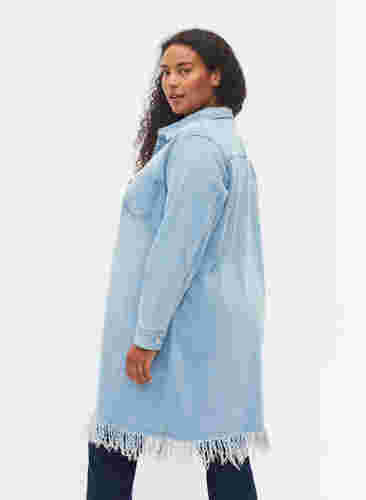 Denim jurk met franjes en knoopsluiting, Light blue denim, Model image number 1