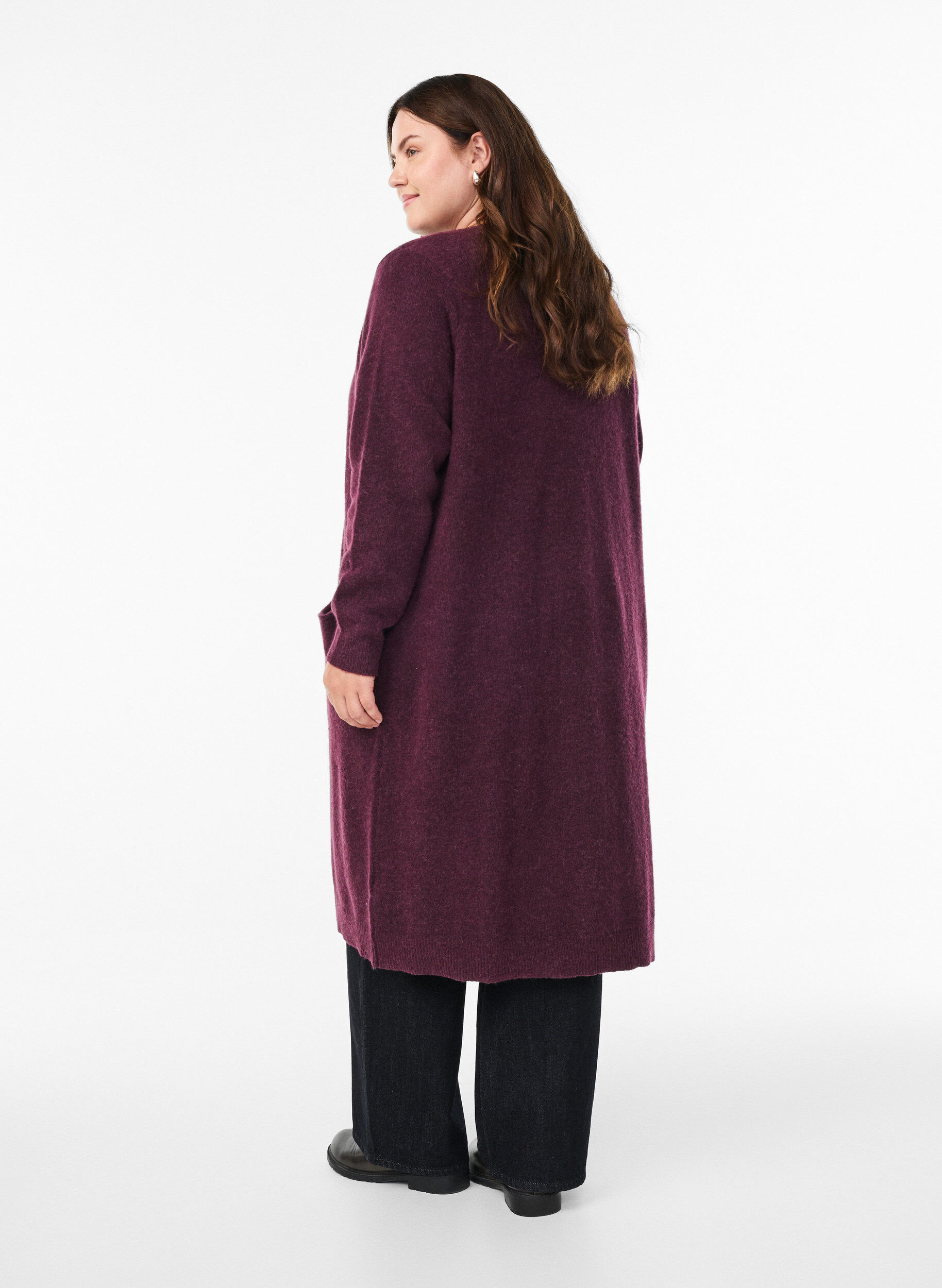 Zizzi Lange cardigan met wol en alpaca gebreid, Rood, Model image number 1