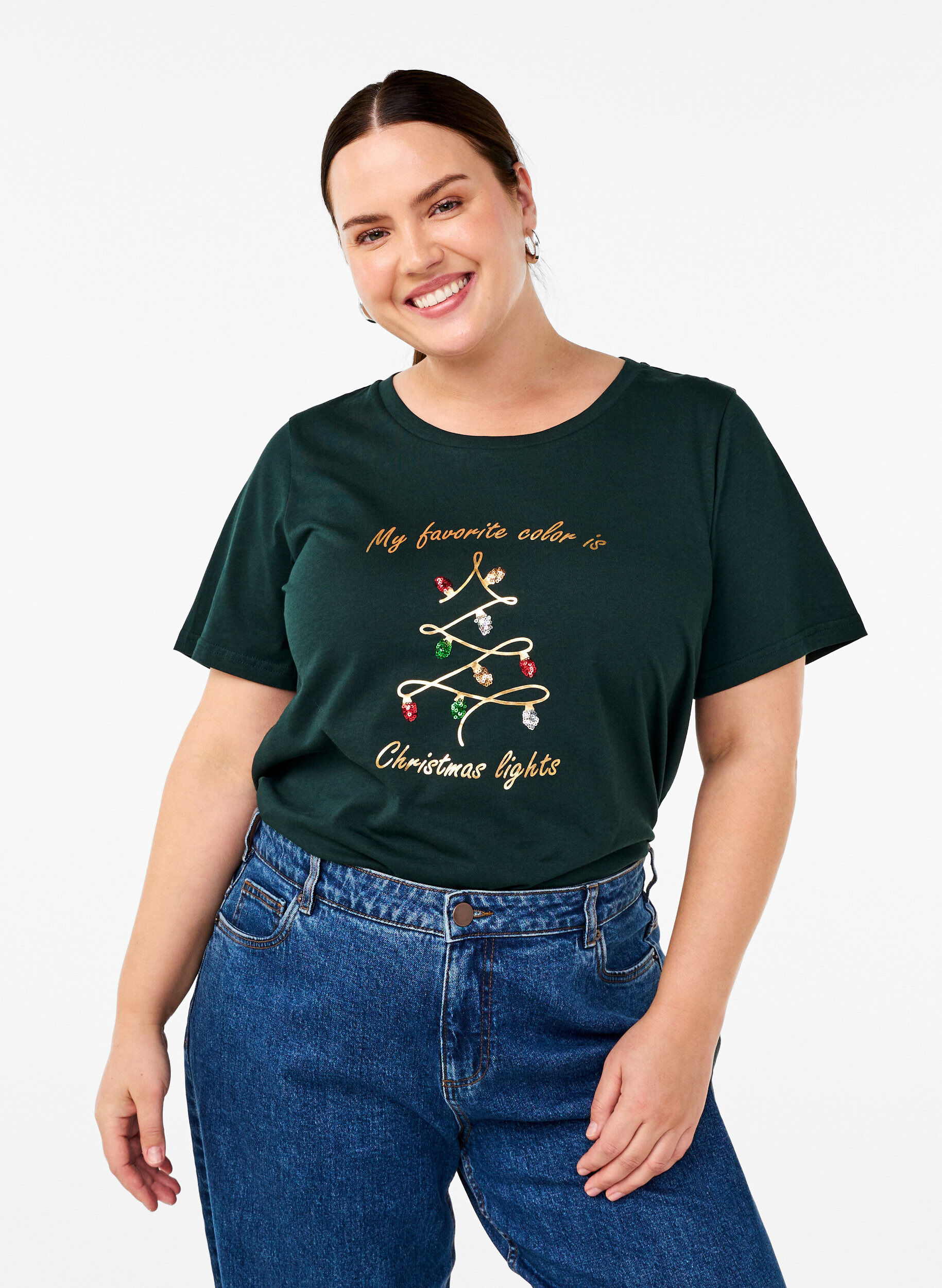 Zizzi Kerst T-shirts in 100% katoen, Scarab w. Tree, Model image number 0