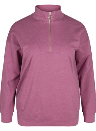Gemêleerd sweatshirt met ritssluiting, Grape Nectar Melange, Packshot image number 0