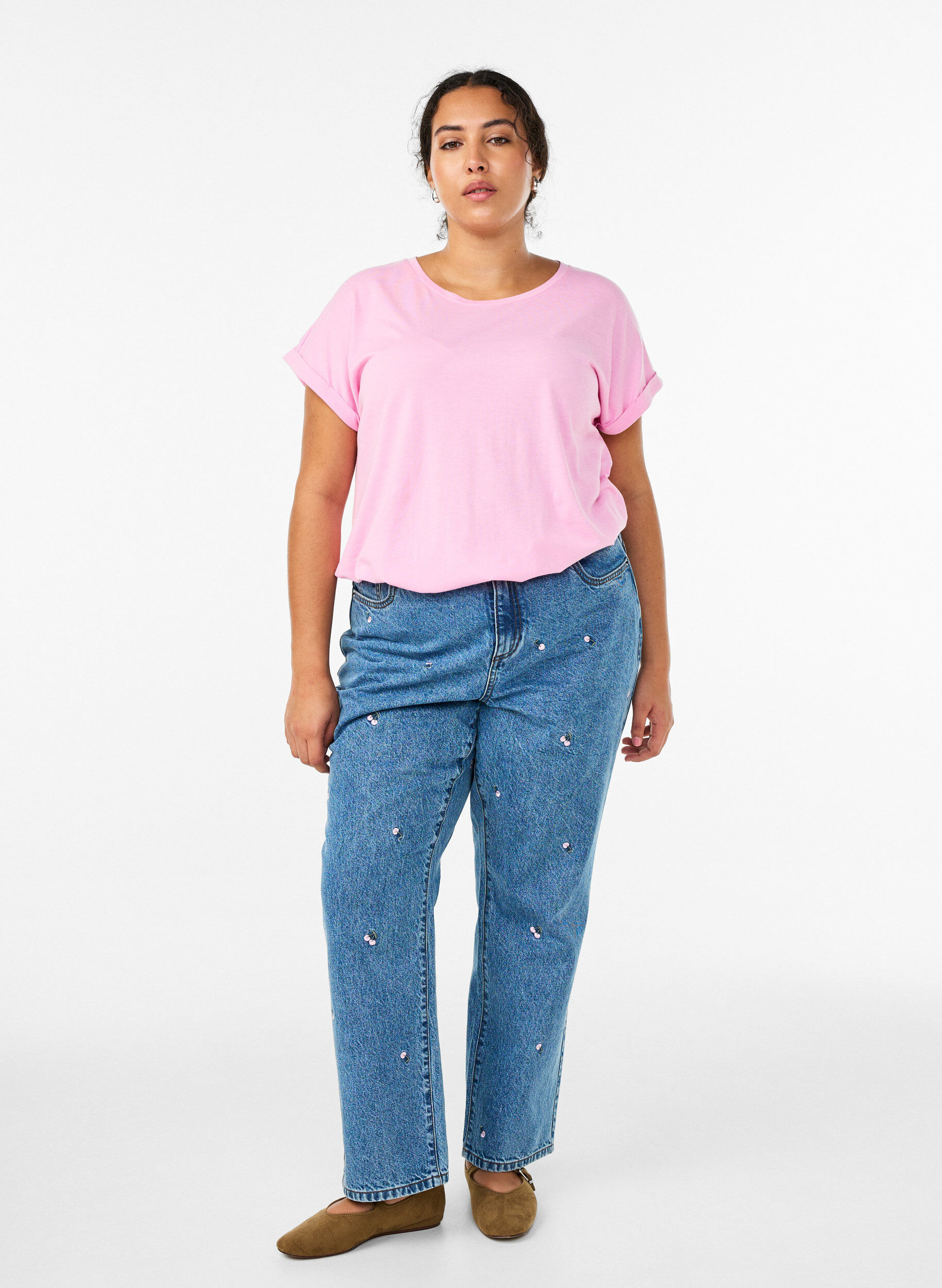 Zizzi 2-pack T-shirts met korte mouwen, Roze, Model image number 1