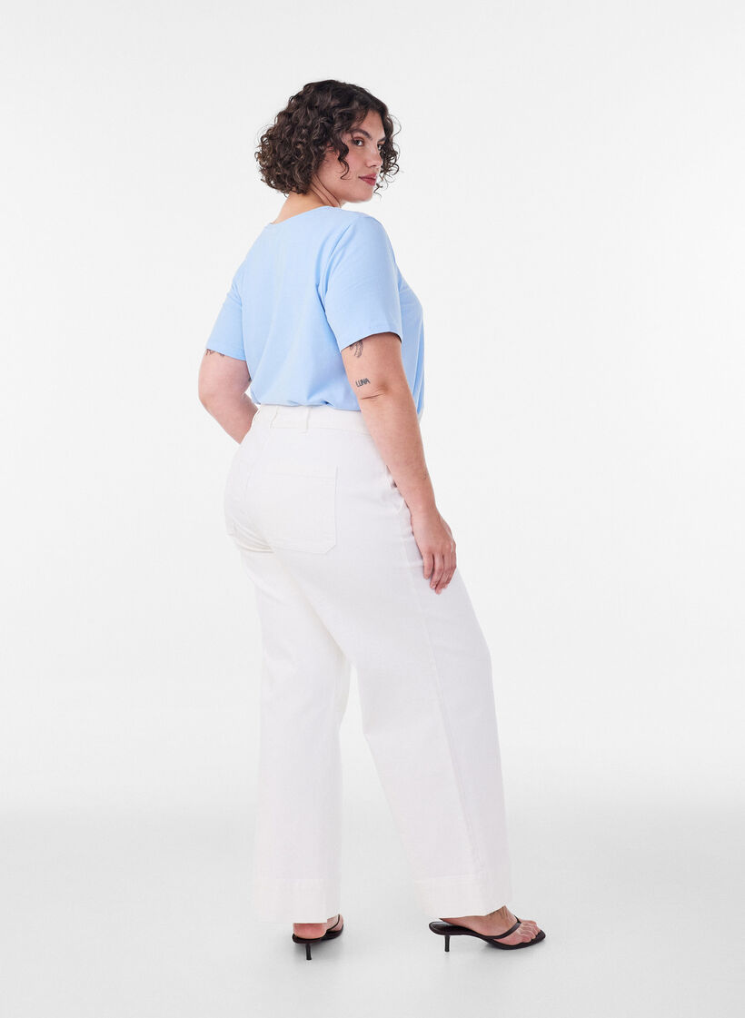 Basic t-shirt in effen kleur met katoen, Blauw, Model image number 2