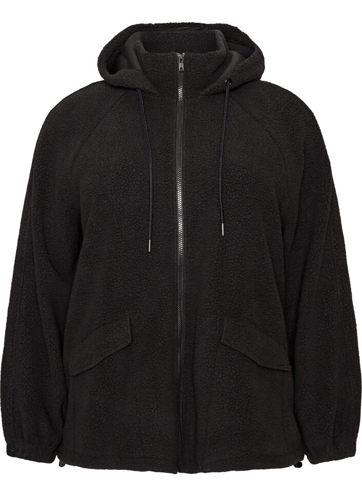 Teddyjack met capuchon en ritssluiting, Zwart, Packshot image number 0