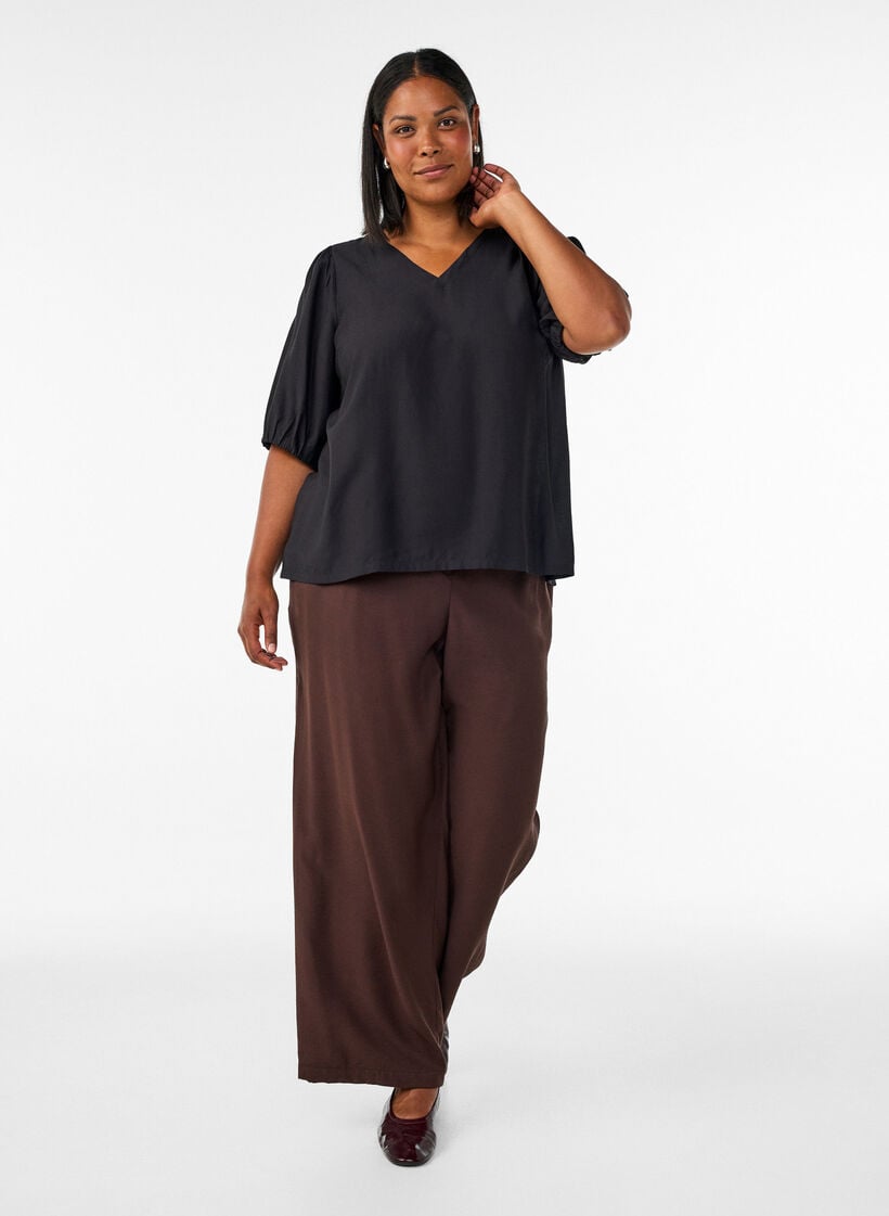 Viscose blouse met V-hals, Zwart, Model image number 1