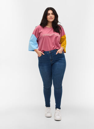 Colorblock t-shirt met 2/4 mouwen, Pink Blocking, Model image number 1